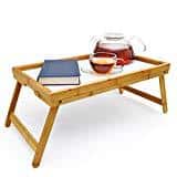 Frühstückstablett Bambus Bett-Tablett Serviertablett Betttisch mit klappbaren Beinen für Frühstück als Knietisch; abwaschbar; auch als Lapdesk und Notebook-Tisch verwendbar